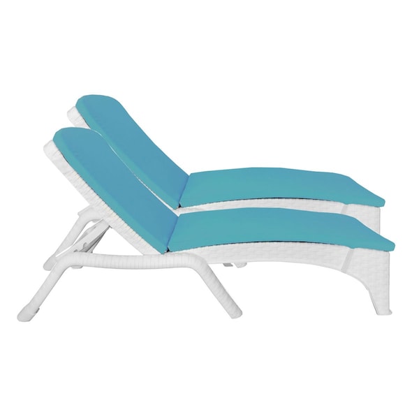Rainbow Outdoor Roma Set of 2 Chaise Lounger w/cushion-White RBO-ROMA-WHT-2CL-CUSH-TEA - main